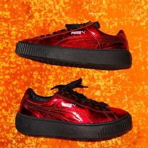 Puma Basket Platform Metallic Sneakers Red